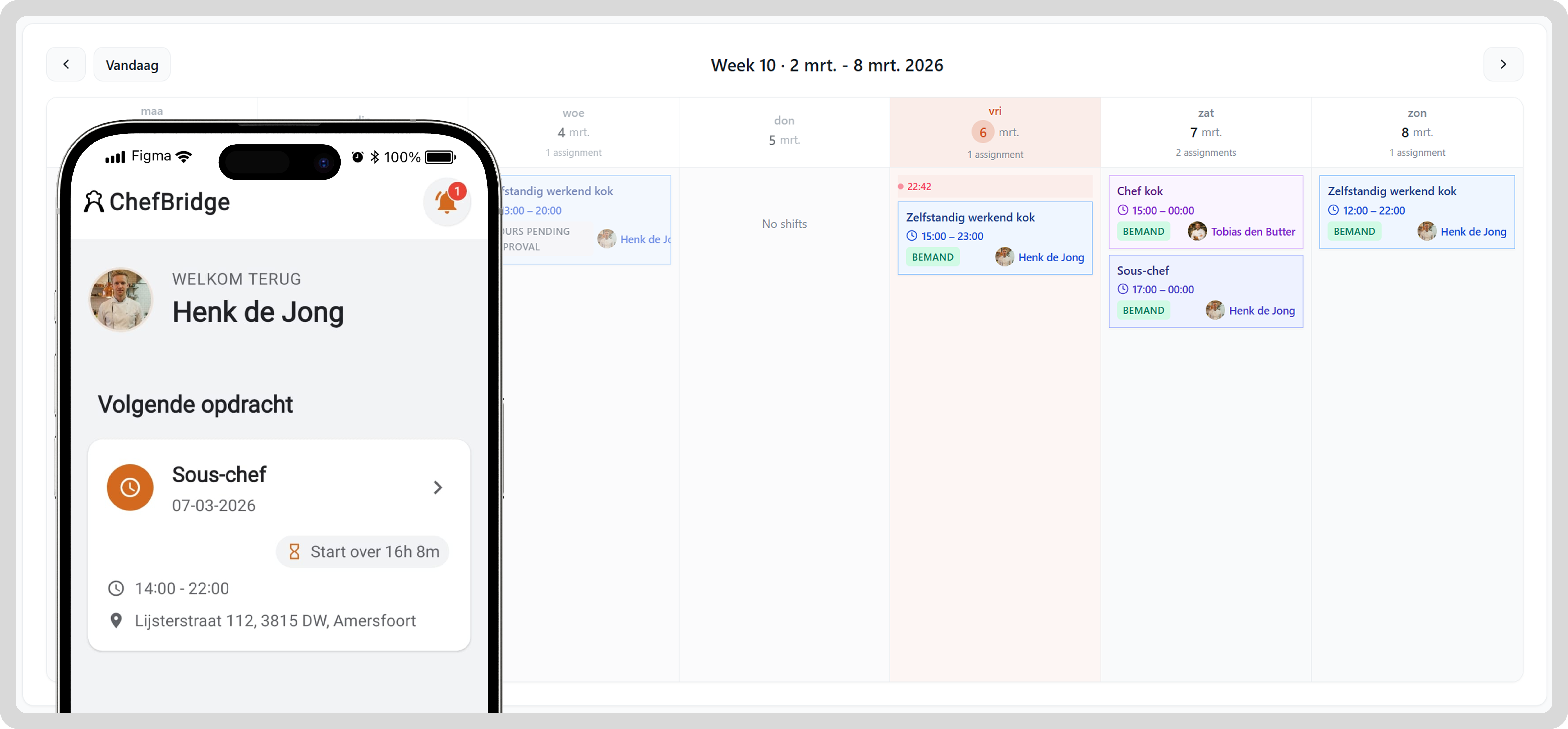 ChefBridge planning calendar and mobile app for hospitality shifts
